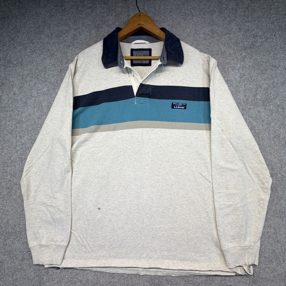 Vintage LL Bean Rugby Shirt Mens Large Heavy Cotton Polo Preppy Y2K